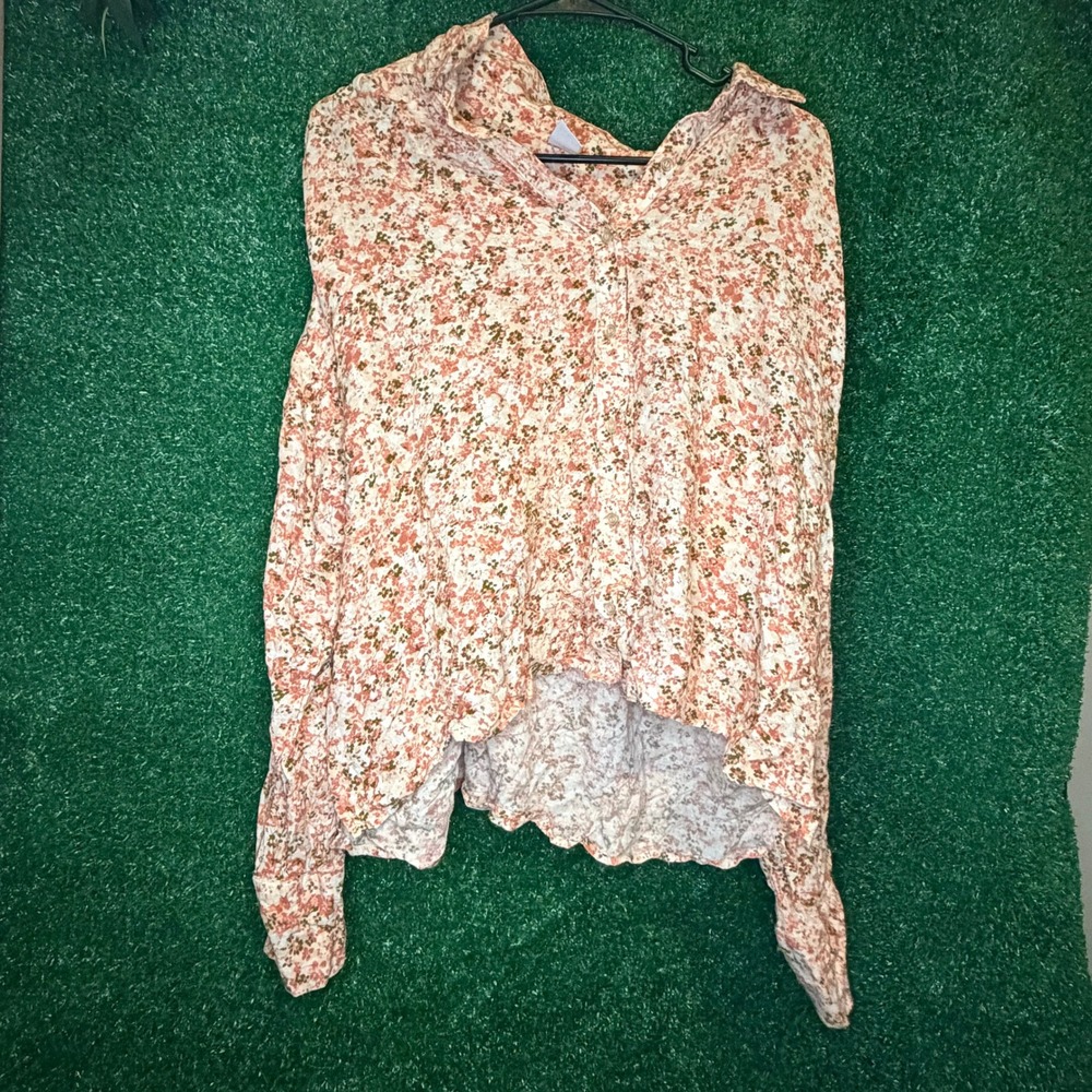 Melrose and Market Floral High Low Button Down Blouse Women's XL Cottagecore